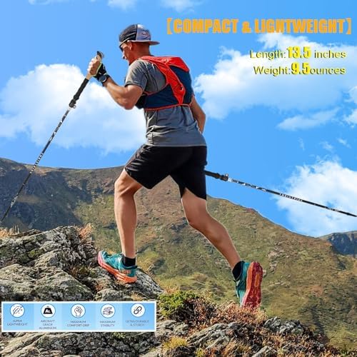 Trekking Poles Aviation Grade Aluminum Alloy-Strong Lightweight Collapsible Walking Stick,Trekking Pole Hiking for Seniors, Men,Women in The 4 Season,All-Terrain,2pc Per Set