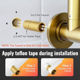 WOWOW Pot Filler Faucet Brushed Gold, Solid Brass Pot Filler Wall Mount Kitchen Stove Faucet with Double Joint Swing Arms