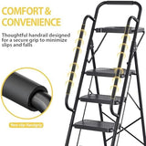 KINGRACK 5 Step Ladder, Sturdy Steel Step Stool with Anti-Slip Wide Pedals, Handrail, Safe-Lock Design, Pass 800lbs Load Testing, Folding Portable Ladder for Multi-Purpose, Home, Kitchen, Black