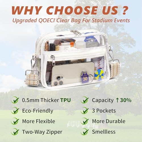 Clear Bag for Stadium Events with 2 Long Straps, See Through Purse for Women Crossbody Bag Concert Stadium Approved