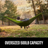GORILLA GRIP Durable Portable Camping Hammock, Holds 500lbs with Heavy Duty Tree Straps, Comfortable Travel Swing, Camp Hammocks, Easy to Use and Install, Outdoor Essentials, Green, 10x6.5 FT