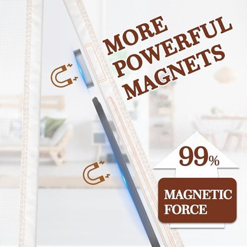 Yotache Adjustable Magnetic Screen Door Fit Doors Size Width 29"-33" Height 79"-81", Reinforced Polyester Mesh with Full Frame Hook&Loop Strip, White