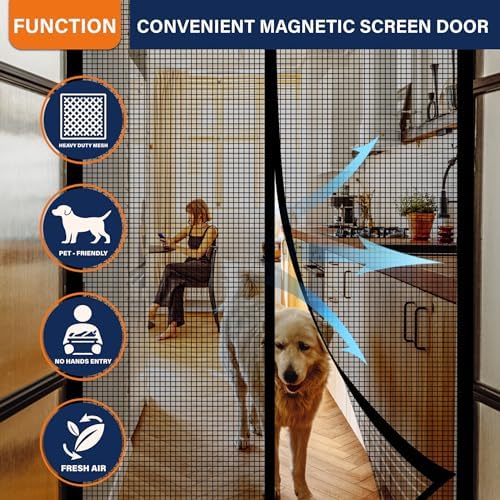 Magnetic Screen Door，Fiberglass Screen Door Mesh，Keep Bugs Out, Heavy-Duty Mesh Curtain,Pet and Kid Friendly, Works with Front Doors, Sliding Doors（38x83 Inch Fiberglass