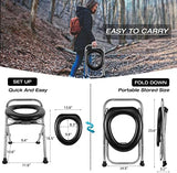 Upgraded Heavy Duty Stainless Steel Portable Toilet for Camping, Sturdy 350LBS Camp Toilet Portable, Portable Camping Toilet with Soft Seat/Toilet Bags, Black Folding Toilet for Hiking, Travel