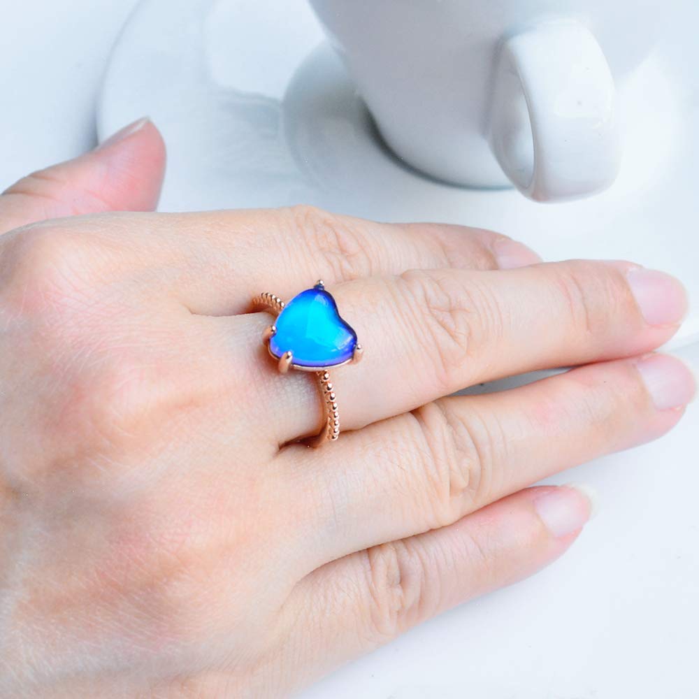 FUN JEWELS Minimalist Rose Gold Heart Color Change Mood Ring for Women