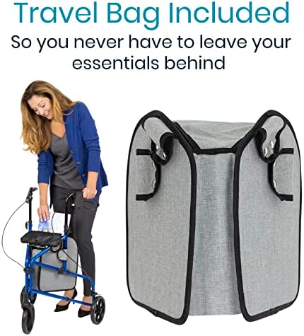 Vive Mobility 3 Wheel Walker - Three Wheeled Rollator for Seniors - Lightweight, Foldable, Narrow, Heavy Duty - for Elderly Men Women - Folding 3-Wheel Tri Scooter with Basket Bag (FSA HSA Approved)
