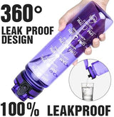 OLDLEY Water Bottle, 32oz Motivational Sports Water Bottle with Time Marker - Times to Drink - Tritan, BPA Free, Wide Mouth Leakproof, Deep Purple (1 Bottle)