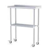 Chingoo Stainless Steel Work Table with Wheels, 14x30 Inch NSF Food Prep Table with Backsplash & Adjustable Undershelf for Commercial Kitchen, Restaurant, Garage