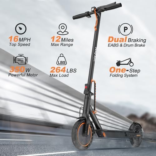 VOLPAM Electric Scooter, 350W/500W, 8.5"/10" Tires, 12/21/28 Miles Range, 16/19/22Mph, Folding E-Scooter with Dual Braking