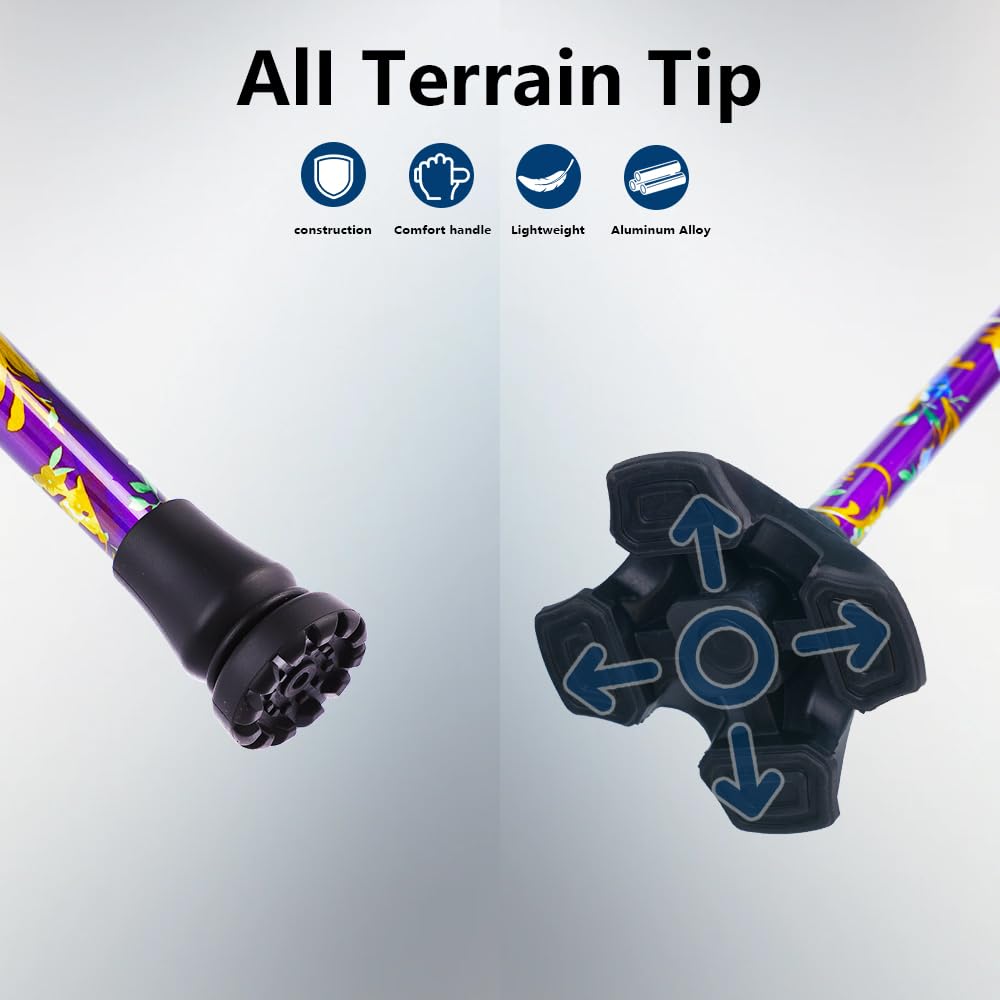 YOKABOZE Canes for Women, Folding Cane Lightweight with Offset Handle, Adjustable Walker Stick for Seniors Mobility Balance Crutch for Men for Stability