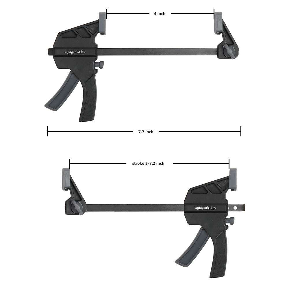 Amazon Basics 6-Piece Easy-to-Use One-Handed Trigger Clamp Set, 2 Pack of 4-inch, 4 Pack of 6-inch, Black/Grey
