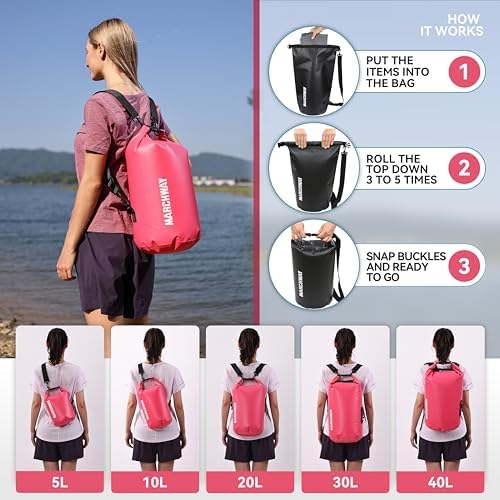MARCHWAY Floating Waterproof Dry Bag Backpack 5L/10L/20L/30L/40L, Roll Top Sack Keeps Gear Dry for Kayaking, Rafting, Boating, Swimming, Camping, Hiking, Beach, Fishing