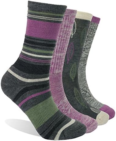 EnerWear 4 Pack Women's Merino Wool Outdoor Hiking Trail Crew Sock
