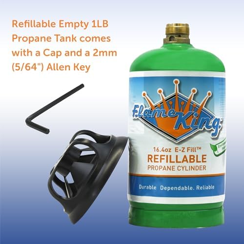 Flame King Refillable 1LB Empty Propane Cylinder Tank - Reusable - Safe and Legal Refill Option - DOT Compliant - 16.4 oz, Green