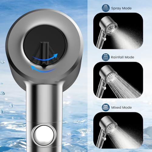 Filtered Shower Head with Handheld, High Pressure Water Flow and Multiple Spray Modes Shower Head with Filter, Power Wash for Hard Water, Showerhead with ON/OFF Switch for Pets Bath