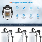 Hibbent All Metal 10'' Dual Filtered Rainfall Shower Head Combo, High Pressure Handheld Shower Head with 16'' Adjustable Extension Arm, 20 Stage Shower Filter, 10-spray, 71'' Shower Hose, Matte Black