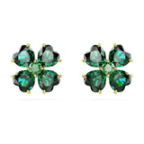 Swarovski Idyllia Stud Earrings, Gold-Tone Finished Clover Motif with Green Stones, Part of the Swarovski Idyllia Collection