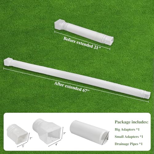 2 Pack Flexible Gutter Downspout Extensions Extendable from 21" to 67", Downspout Extender Comes with Adapters, Thickened Down spout Drain Extension for Rainwater Drainage(White)