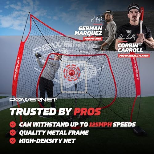PowerNet Baseball Softball Practice Net 7x7 with Baseball Accessories for Practice Pitching, Batting & Fielding, Ball Caddy, Weighted Baseballs, Tee