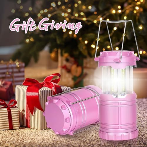4-Pack LED Pink Camping Lanterns, Portable Camping Lights, Outdoor Handled Lamps, Essential Emergency Lights for Power Outages, Hiking, Hurricane