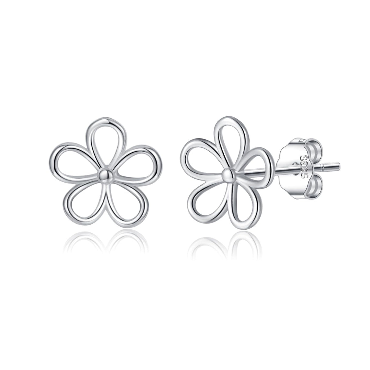 SLUYNZ Solid 925 Sterling Silver Flower Stud Earrings for Women Teen Girls Hollow Flower Stud Earrings Spring (A-Sterling Silver)