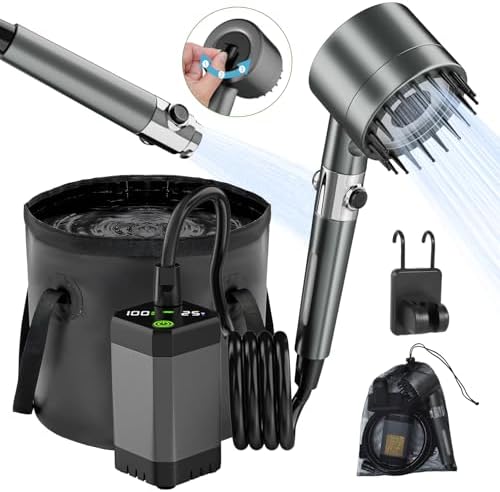 Portable Shower for Camping - 6000mAh Rechargeable Camping Shower, IPX7 Waterproof Shower Pump, Electric Filter Sprayer Head for Outdoor, Pet Bath, RV, Hiking, Travel,Beach