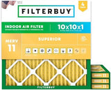 Filterbuy 10x10x1 Air Filter MERV 11 Allergen Defense (4-Pack), Pleated HVAC AC Furnace Air Filters Replacement (Actual Size: 9.50 x 9.50 x 0.75 Inches)