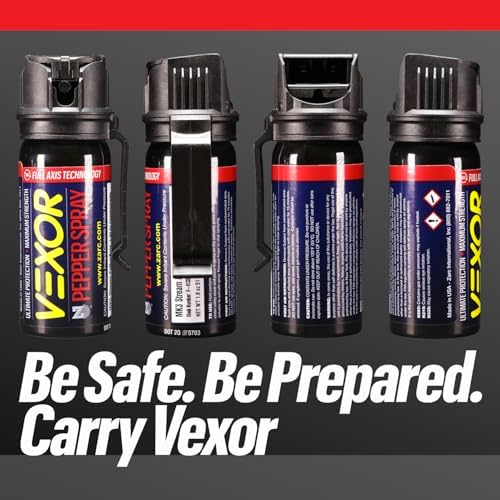 Vexor Pepper Spray Full Axis with Belt Clip for Self Defense — Maximum Police Strength, 20-Foot Range, Full Axis Capability, Flip Top Safety for Quick and Accurate Aim, Protection