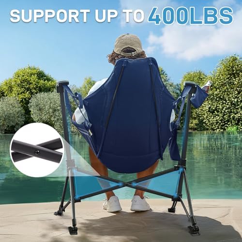 EVER ADVANCED Padded Hammock Camping Chair, Oversized Heavy Duty Swing Chair with Detachable Cup Holder, Portable Folding Rocking Camping Chair for Outdoor&Indoor, Support Up to 400lbs, Blue