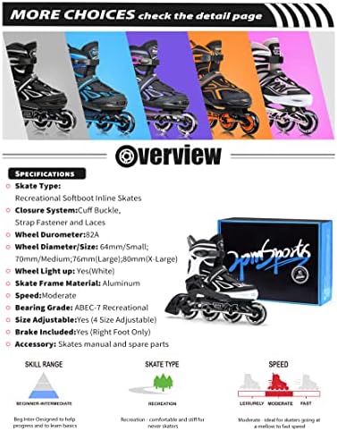 2PM SPORTS Vinal Girls Adjustable Flashing Inline Skates, All Wheels Light Up, Fun Illuminating Skates for Kids Men Adult Women and Boys