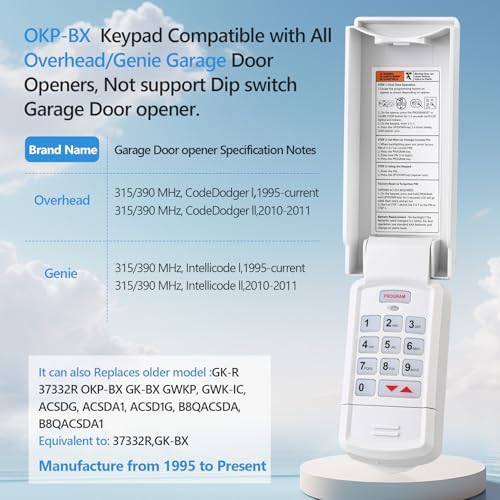 for Overhead Garage Door Opener Keypad, Compatible with All Overhead/Genie Garage Door Openers, Work with Model GK-R 37225R 37332R OKP-BX GK-BX GWKP, GWK-IC, ACSDG, ACSDA1, ACSD1G, B8QACSDA