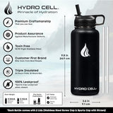HYDRO CELL Stainless Steel Insulated Water Bottle with Straw - For Cold & Hot Drinks - Metal Vacuum Flask with Screw Cap and Modern Leakproof Sport Thermos for Adults (Black 32oz)