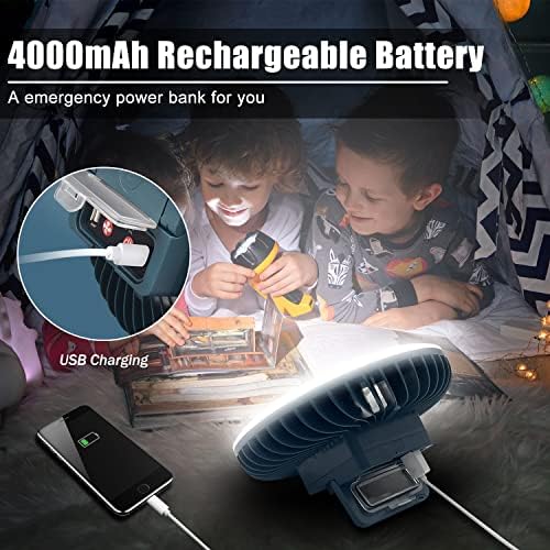 Portable Camping Fan with LED Lantern XTAUTO USB Rechargeable Waterproof Tent Fan with Hanging Hook Magnet Survival Kits for Indoor Outdoor Hiking Car Office Desk Outdoor Emergency Power Outage 2-pack