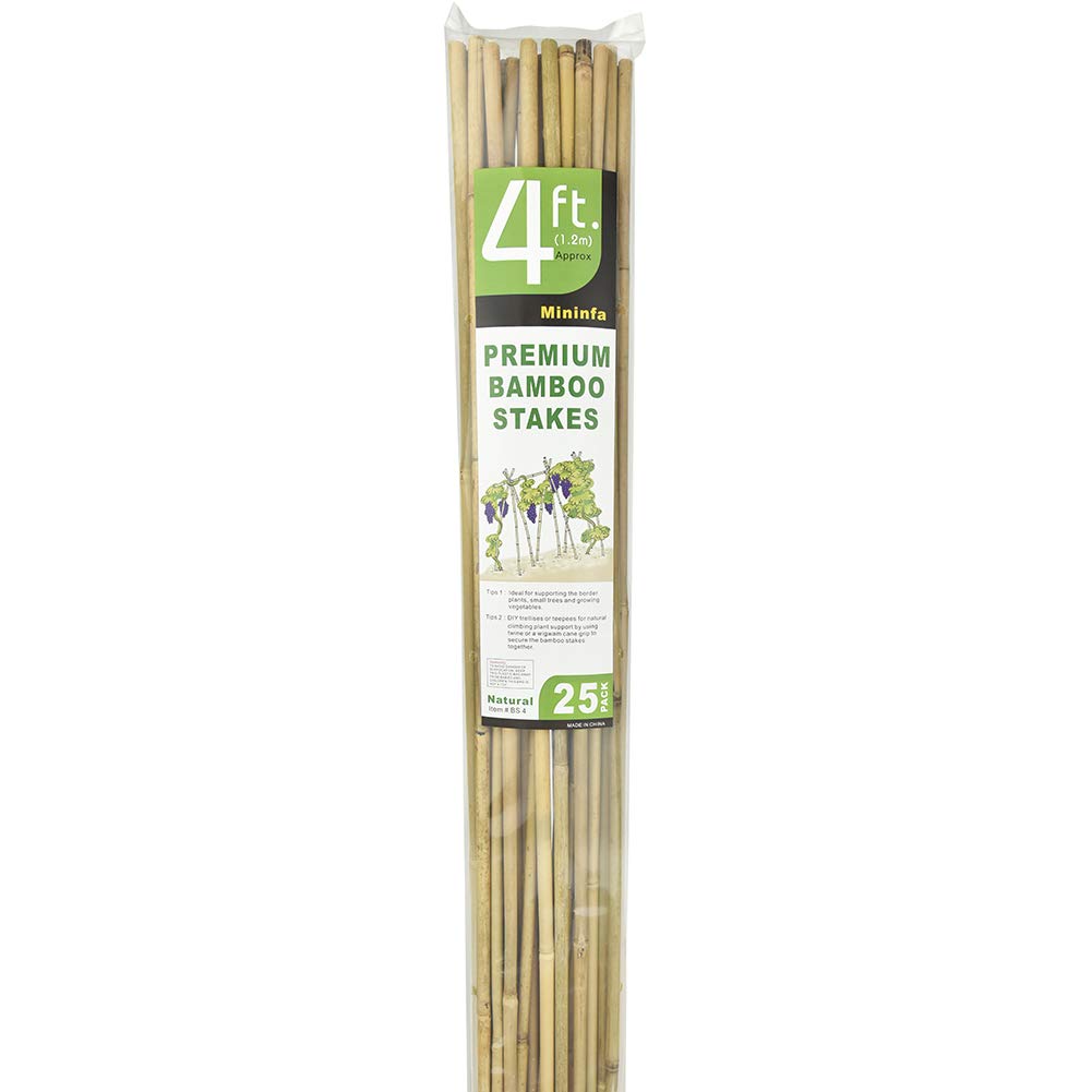 Mininfa Natural Bamboo Stakes 4 Feet, Eco-Friendly Garden Stakes, Plant Stakes Supports Climbing for Tomatoes, Trees, Beans, 25 Pack