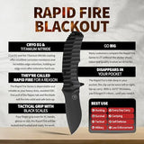 Off-Grid Knives - Rapid Fire Blackout - Large Folding Knife for Camping & EDC, Cryogenic D2 Blade Steel, Titanium Nitride Coating with G10 Scales & Deep Carry Clip