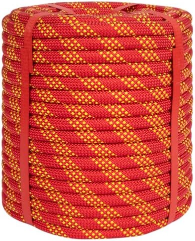 1/2 Inch Climbing Rope 150 Ft Red - 48 Strands Tree Climbing,1/2in Arborist Rope,Rappelling Rope,Static Nylon Polyester Braided Rope,Bull Rope for Tree Pulling,Nautical Rigging Rope Swing