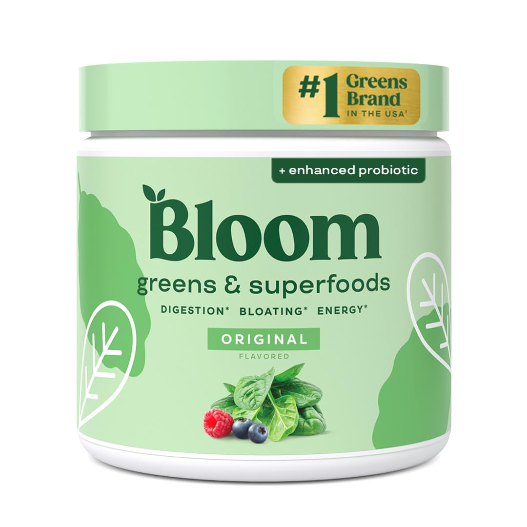 Bloom Nutrition Superfood Greens Powder, Digestive Enzymes with Probiotics and Prebiotics, Gut Health, Bloating Relief for Women, Chlorella, Green Juice Mix with Beet Root Powder, 30 SVG, Original