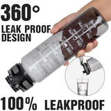 OLDLEY Water Bottle, 32oz Motivational Sports Water Bottle with Time Marker - Times to Drink - Tritan, BPA Free, Wide Mouth Leakproof,Smoke Grey (1 Bottle)