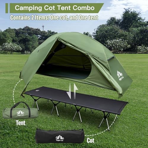 Night Cat Camping Cot Tent for 1 Person Off Ground Elevated Tent Cot Foldable Camping Sleeping Bed with Rainfly Waterproof Green