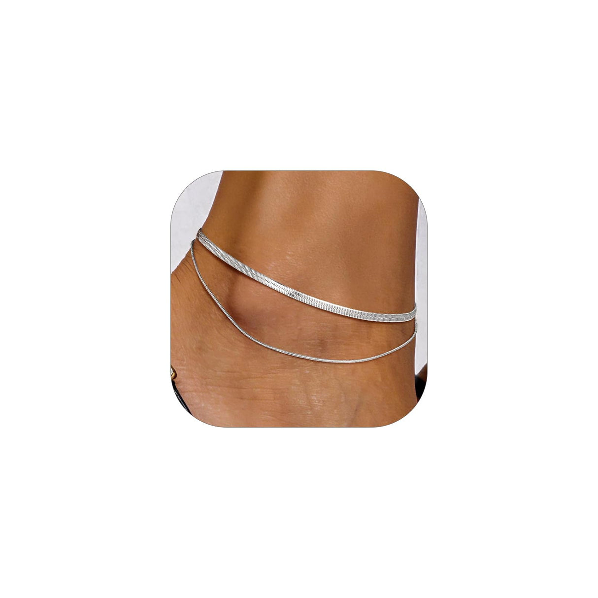 PROSTEEL Ankle Bracelets for Women Waterproof, Layered Snake Stainless Steel Summer Beach anklets, Silver 8-10.5 Inch Adjustable, Come with Box