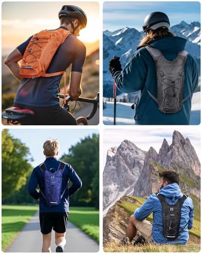 Hydration Backpack with 2L Water Bladder, Hiking Water Backpack for Women Men, Lightweight Cycling Daypack with Phone Pocket & Helmet Net Bag, Hydration Pack for Biking, Running, Skiing