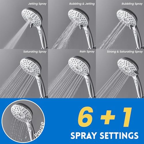 Dual Shower Head Combo, 8'' High Pressure Rain Shower Head with Handheld Spray, 6 Settings Handheld Showerhead, 15" Height Adjustable Slide Bar, Angle Adjustable, Chrome Polished