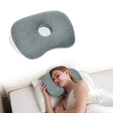 Ear Piercing Hole Pillows Side Sleeper Pillow with an Ear Hole for CNH Side Sleepers and Ear Inflammation Pressure Sores, Adjustable Cotton and Polyester Curved Side Pillow, Gray Skew Grid