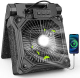 Solar Camping Fan with LED Lantern, 20000mAh Rechargeable Battery Powered with 10W Solar Panel and Emergency Power Bank, Quiet Battery Operated Tent Fan for Picnic, Barbecue, Fishing, Travel