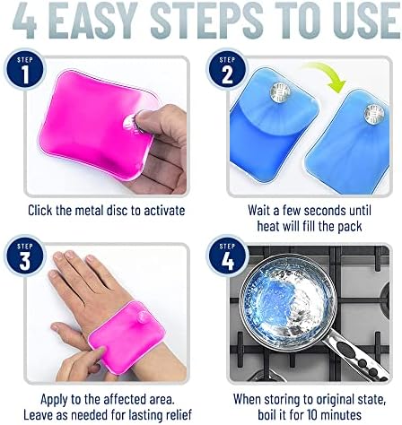 Reusable Heat Packs, Set of 8 - Gel Hand Warmer with Snap to Heat Metal Disc Technology for One Click Heating - Instant to Go Pocket Hand Warmer with Gift Packaging.