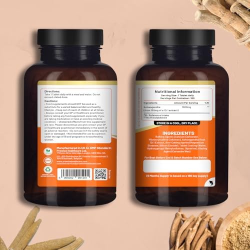 Ashwagandha 1500mg 180 Vegan Tablets | 6 Months’ Supply | Pure High Strength Ashwagandha Root Extract | Made in UK by Prowise Healthcare