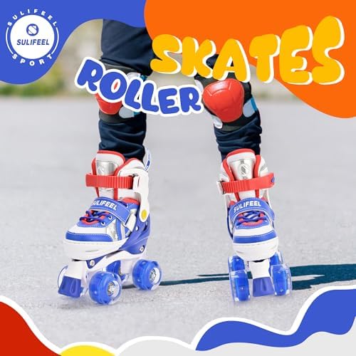 SULIFEEL Rainbow Unicorn 4 Size Adjustable Light up Roller Skates for Girls Boys for Kids