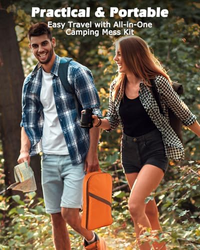 Camping Cooking Set - Camping Utensil Set Car Camping Cooking Essentials Gear for Camp Kitchen Cooking and Grilling, Stainless Steel & Silicone Ideal Gift for RV Tent Camper, Picnics, BBQs