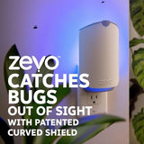 Zevo Flying Insect Trap & 3 Cartridges - Plug in Fly Trap & Indoor Bug Catcher for Gnats, House & Fruit Flies - Mess-Free - Use in Any Room - Uses Blue & UV Light (1 Plug in Device & 3 Cartridges)