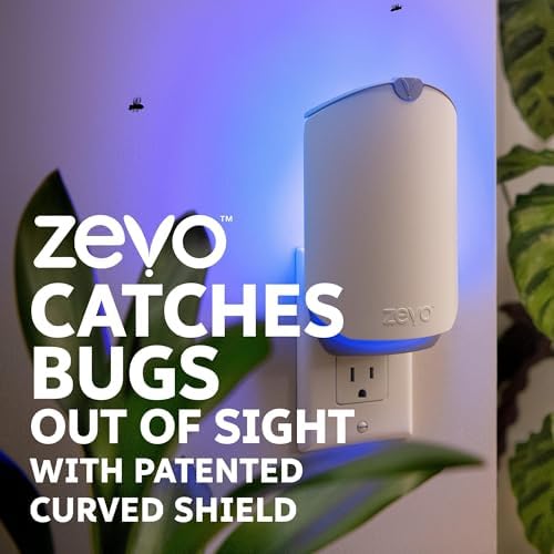 Zevo 2 Flying Insect Traps & 4 Cartridges - Plug In Fly Trap & Indoor Bug Catcher for Gnats, House & Fruit Flies - Mess-Free - Use in Any Room - Uses Blue & UV Light (2 Plug In Devices & 4 Cartridges)